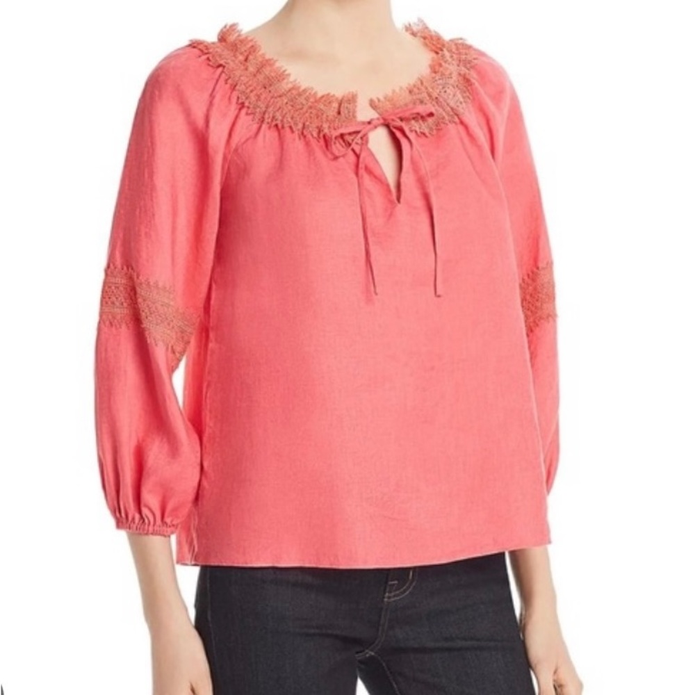 Le Gali coral 100 percent linen cottage core, blouse  lagen look size M